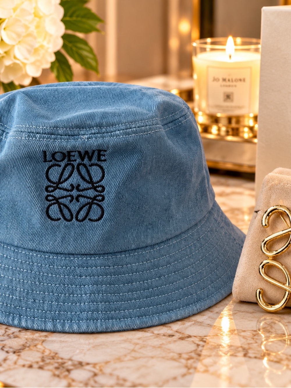 Loewe Blue Embroidered Anagram Bucket Hat